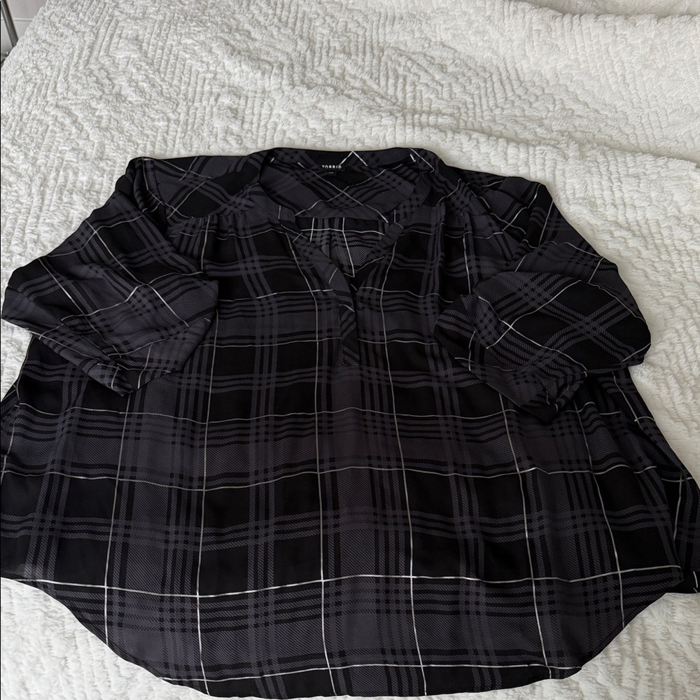 Torrid Harper Black Plaid Blouse